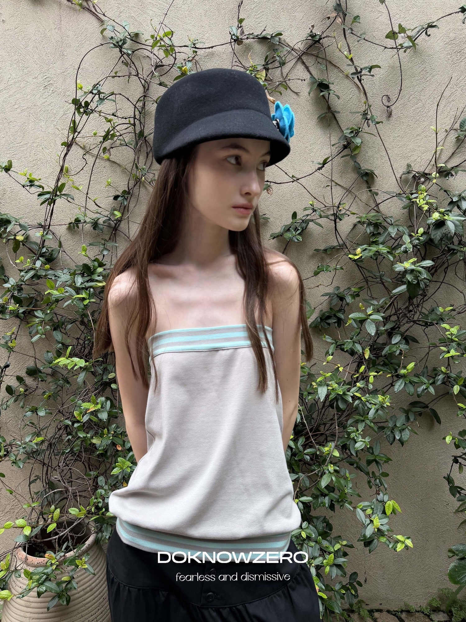 DKZ OFFICIAL Cropped Doll Collar Striped Two Piece Women&