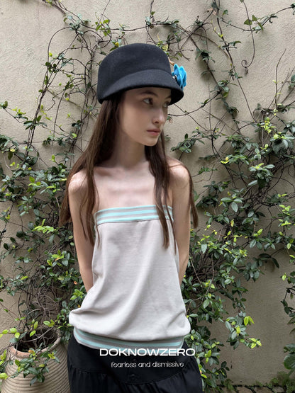 DKZ OFFICIAL Cropped Doll Collar Striped Two Piece Women&