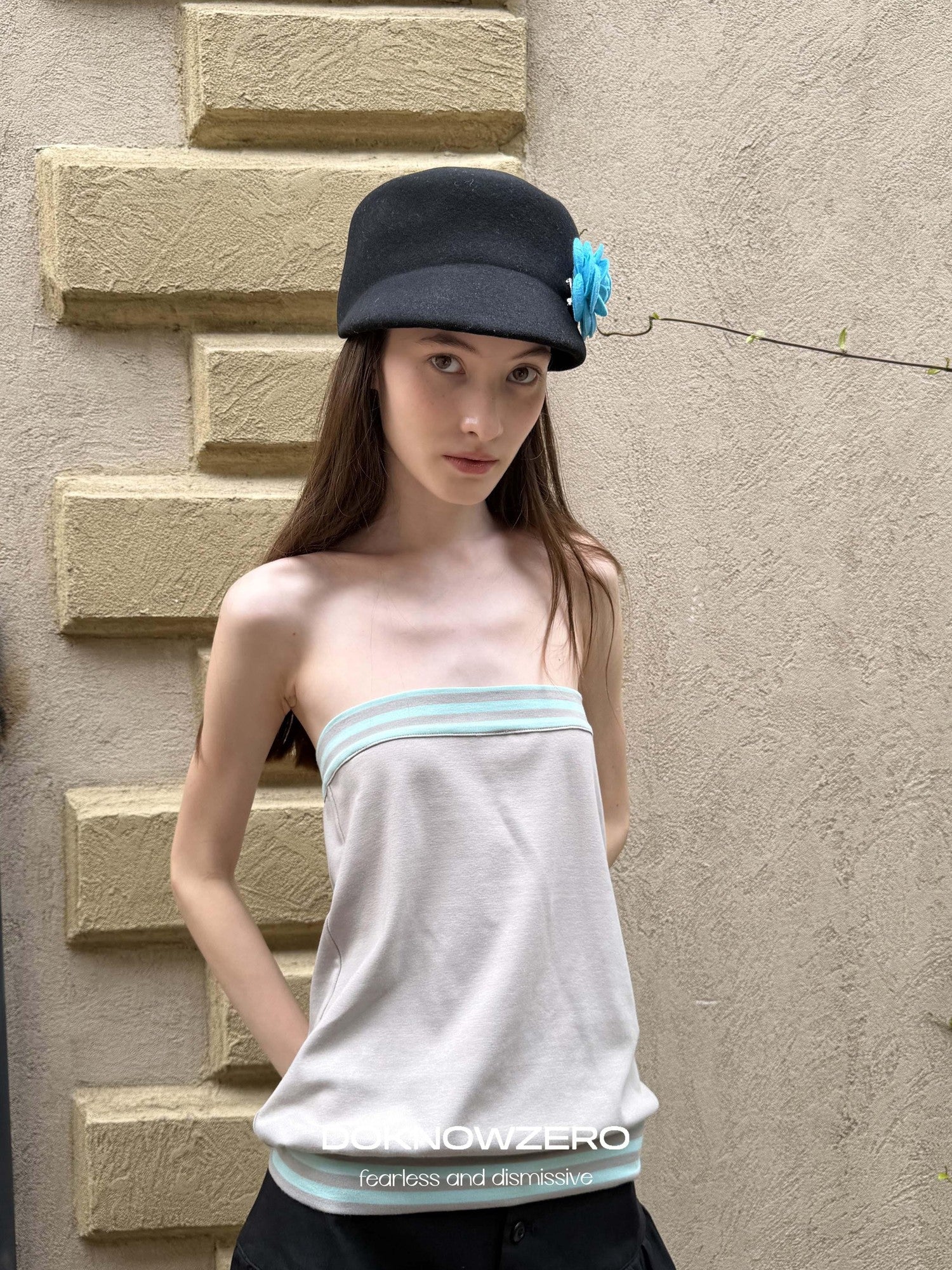 DKZ OFFICIAL Cropped Doll Collar Striped Two Piece Women&