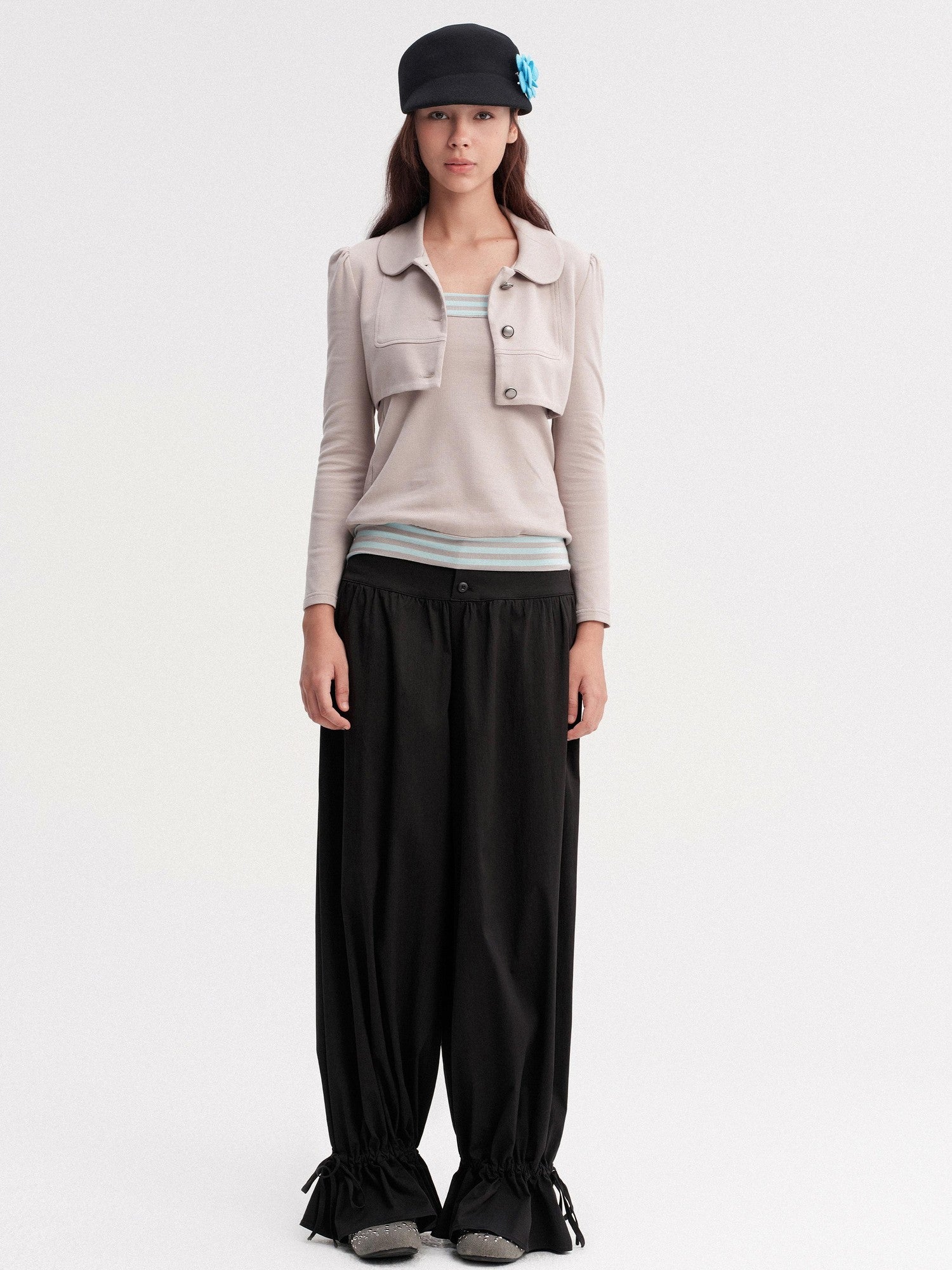 DKZ OFFICIAL Cropped Doll Collar Striped Two Piece Women&