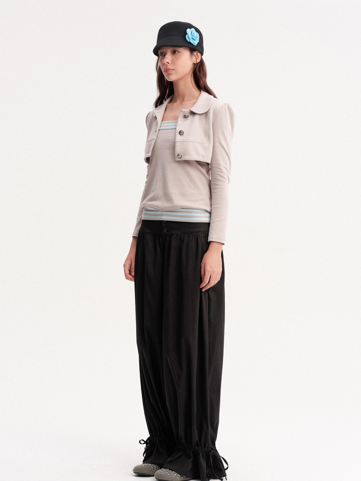 DKZ OFFICIAL Cropped Doll Collar Striped Two Piece Women&