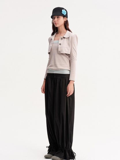 DKZ OFFICIAL Cropped Doll Collar Striped Two Piece Women&