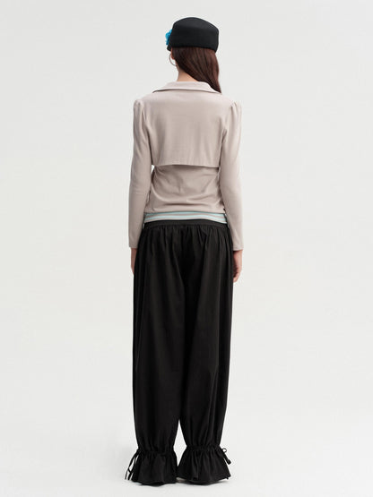 DKZ OFFICIAL Cropped Doll Collar Striped Two Piece Women&