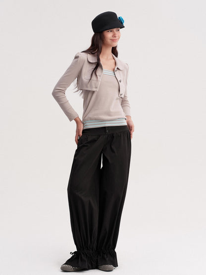 DKZ OFFICIAL Cropped Doll Collar Striped Two Piece Women&