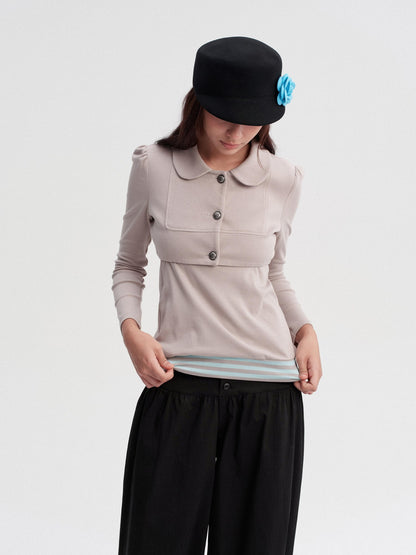 DKZ OFFICIAL Cropped Doll Collar Striped Two Piece Women&