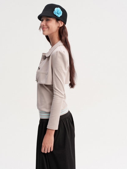 DKZ OFFICIAL Cropped Doll Collar Striped Two Piece Women&