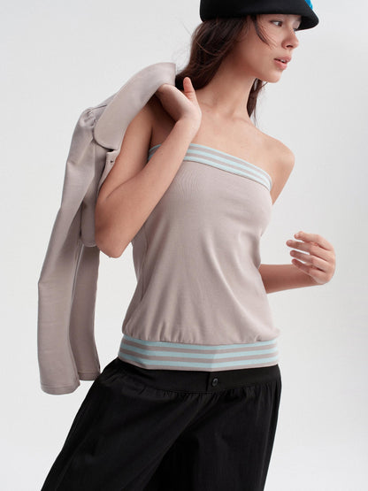 DKZ OFFICIAL Cropped Doll Collar Striped Two Piece Women&