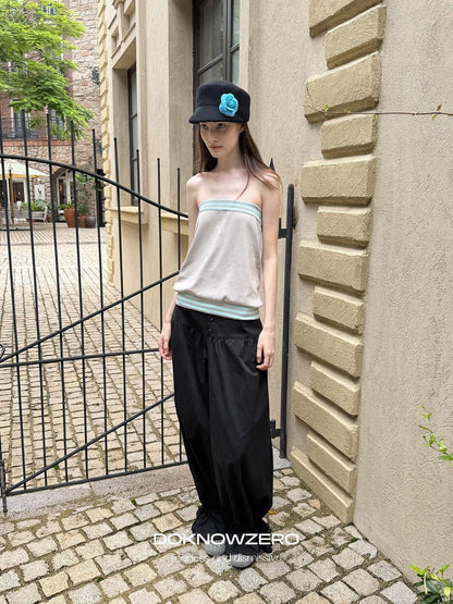 DKZ OFFICIAL Cropped Doll Collar Striped Two Piece Women&