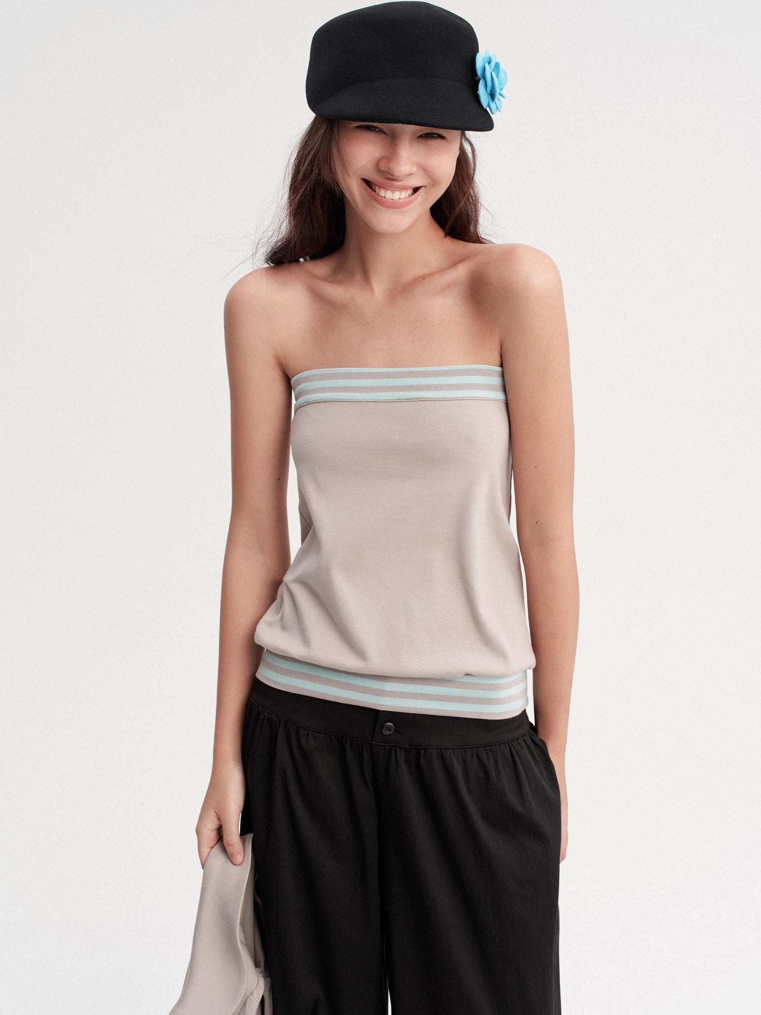 DKZ OFFICIAL Cropped Doll Collar Striped Two Piece Women&