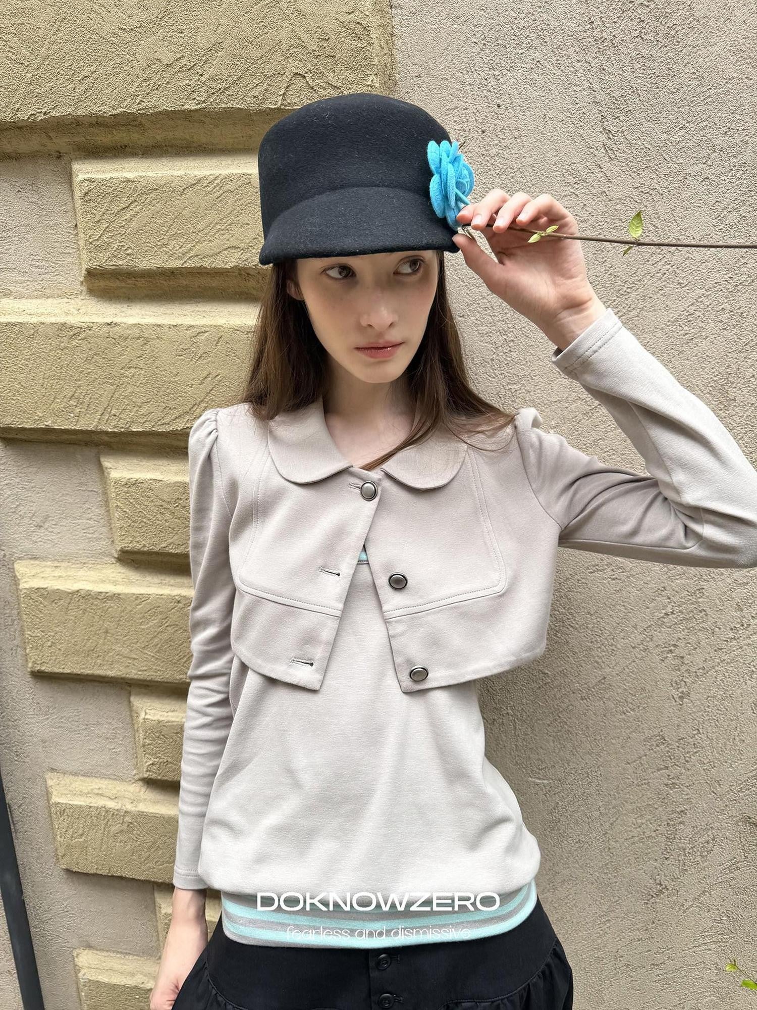 DKZ OFFICIAL Cropped Doll Collar Striped Two Piece Women&