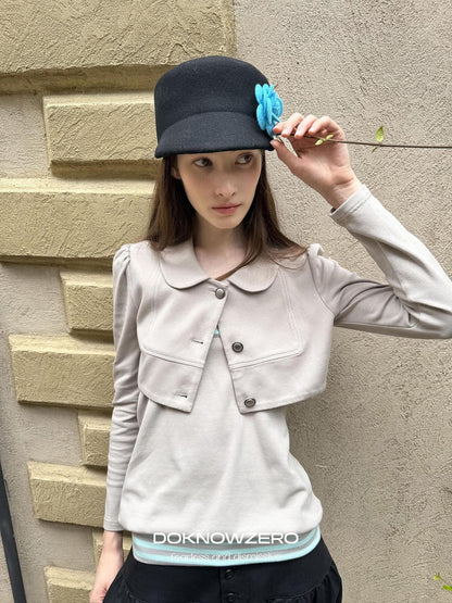 DKZ OFFICIAL Cropped Doll Collar Striped Two Piece Women&