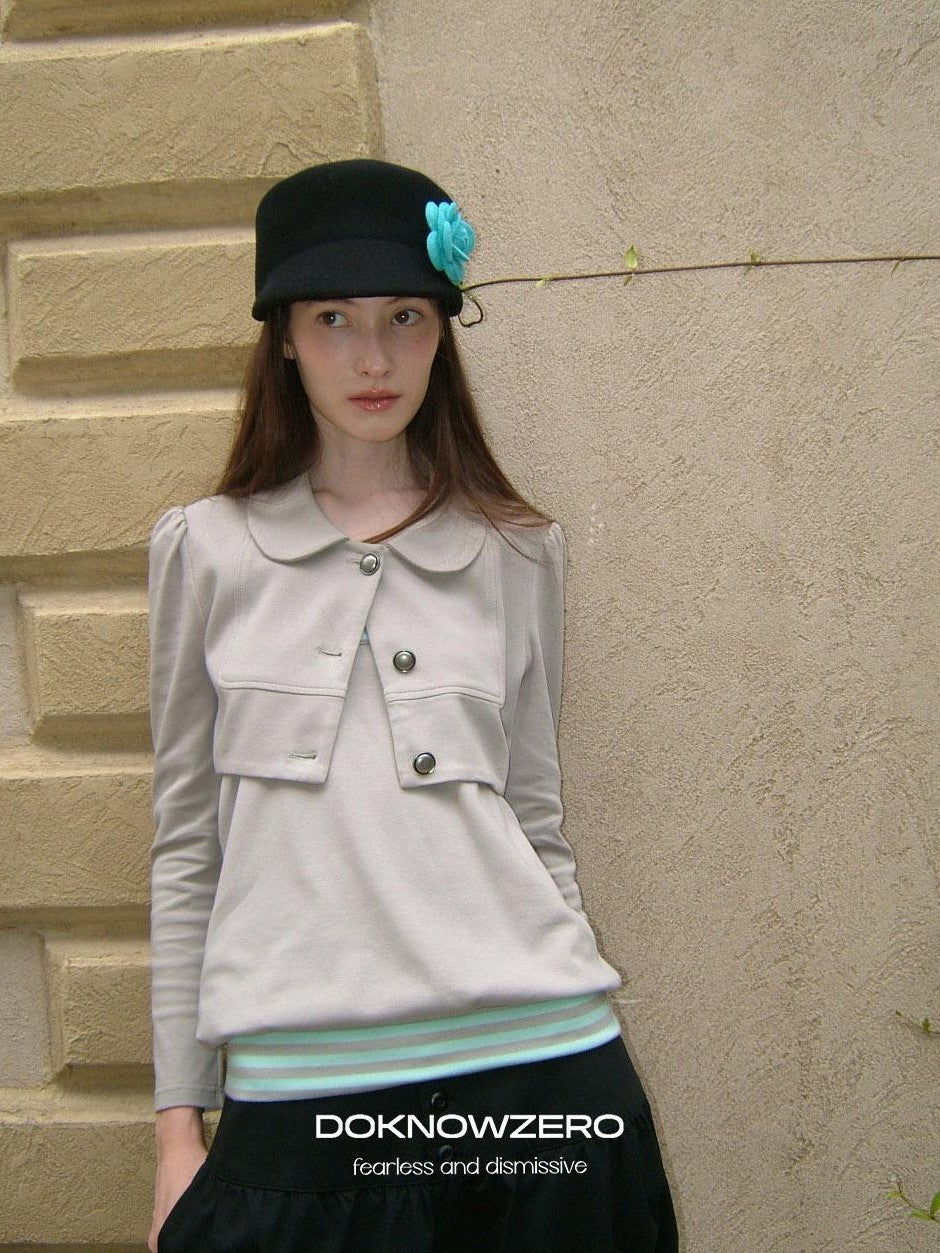DKZ OFFICIAL Cropped Doll Collar Striped Two Piece Women&