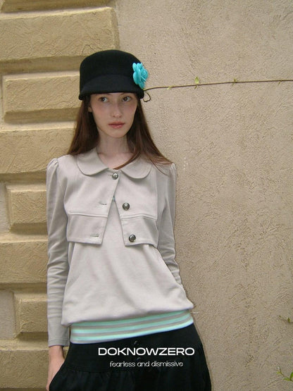 DKZ OFFICIAL Cropped Doll Collar Striped Two Piece Women&