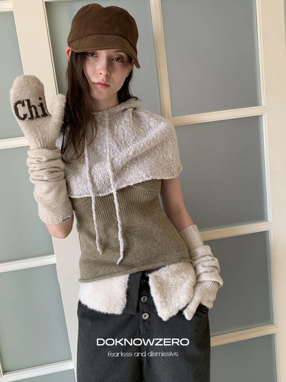DKZ OFFICIAL Cropped Knit Hooded Layering Vest