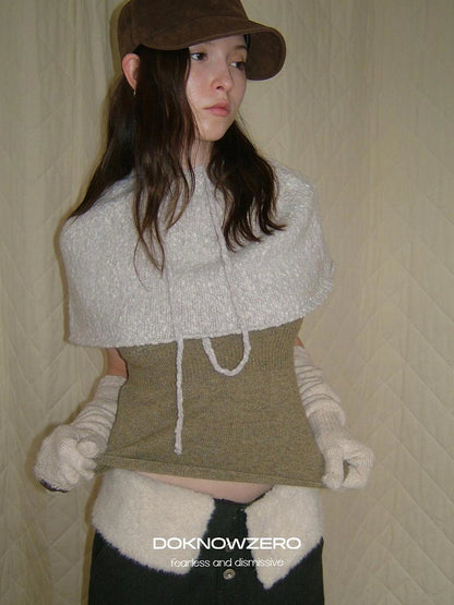 DKZ OFFICIAL Cropped Knit Hooded Layering Vest