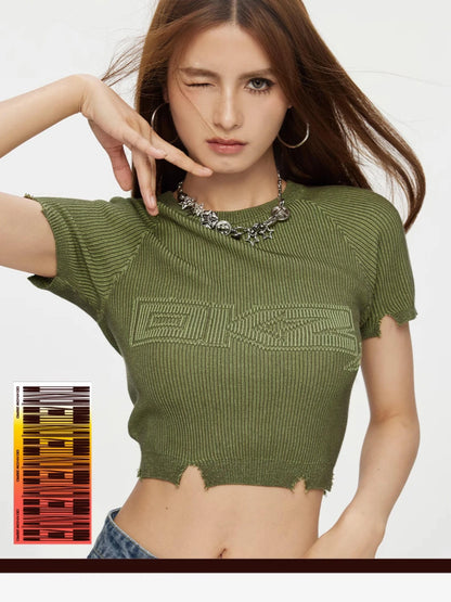 DKZ OFFICIAL Cropped Logo Jacquard Knit Top