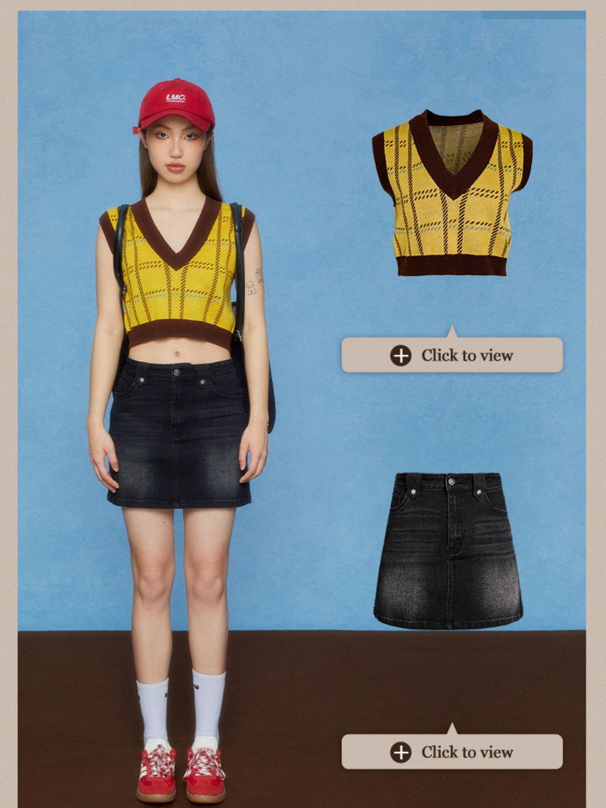DKZ OFFICIAL Cropped Plaid V-neck Sleeveless Pullover Women&
