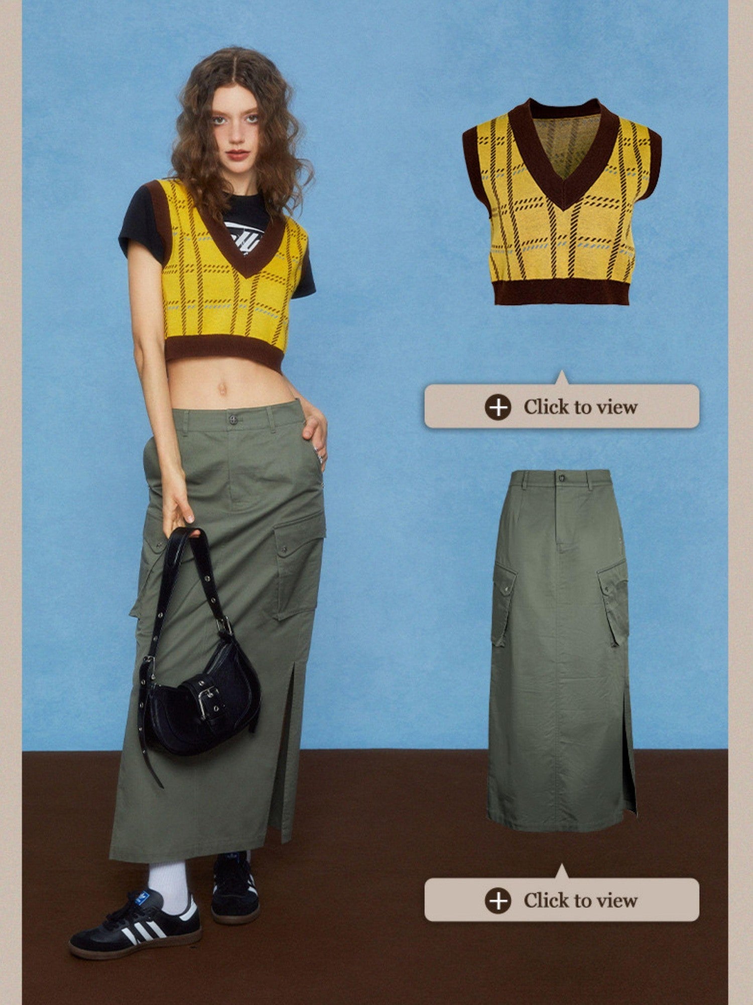 DKZ OFFICIAL Cropped Plaid V-neck Sleeveless Pullover Women&