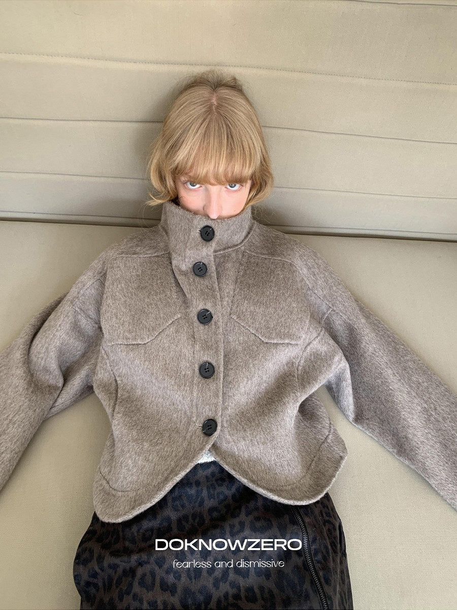 DKZ_OFFICIAL_Cropped_Stand_Collar_Double_Faced_Waist_Cinch_Women&