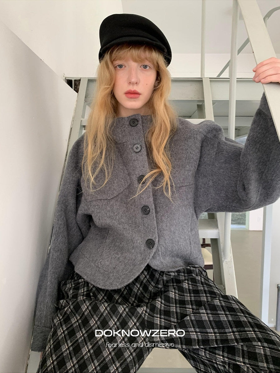DKZ_OFFICIAL_Cropped_Stand_Collar_Double_Faced_Waist_Cinch_Women&