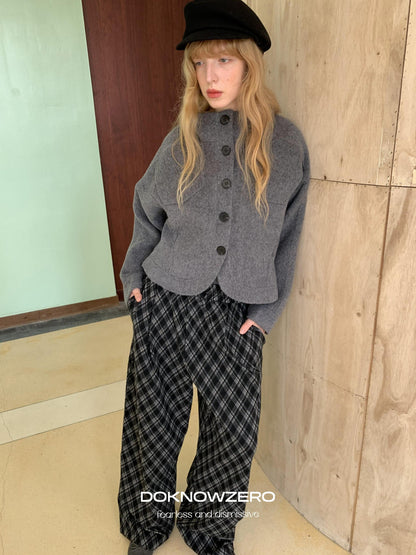 DKZ OFFICIAL Cropped Stand Collar Double Faced Waist Cinch Women&