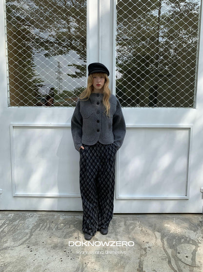 DKZ OFFICIAL Cropped Stand Collar Double Faced Waist Cinch Women&