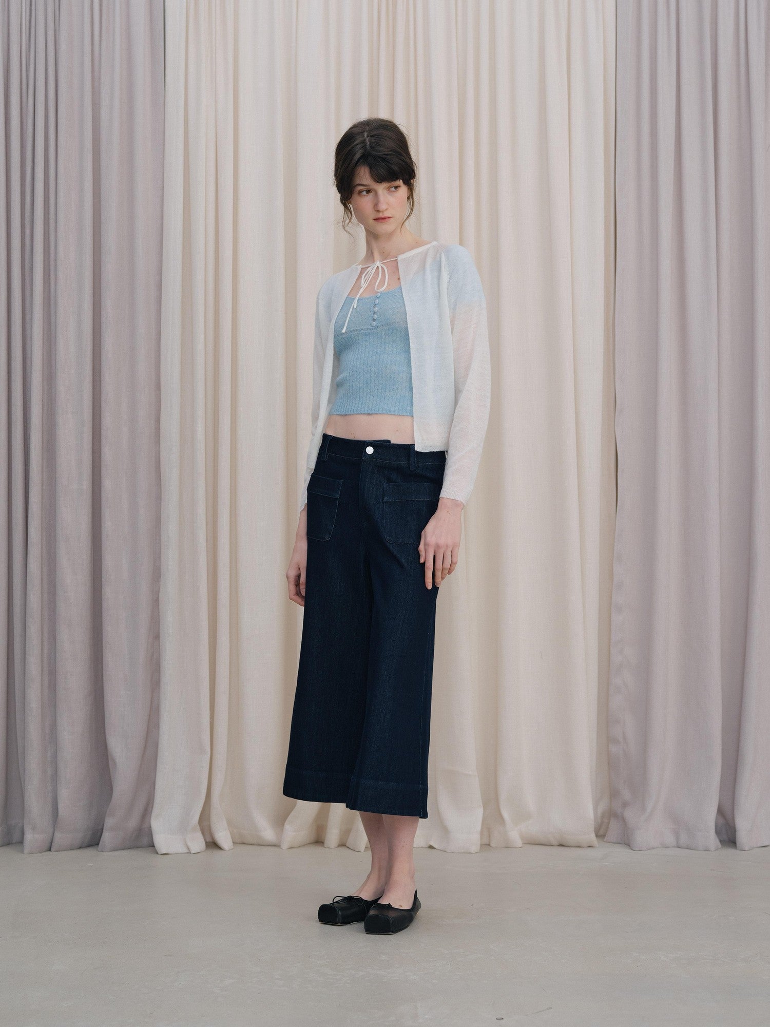 DKZ OFFICIAL Cropped Tie Neck Knitted Loose Long Sleeve Women&
