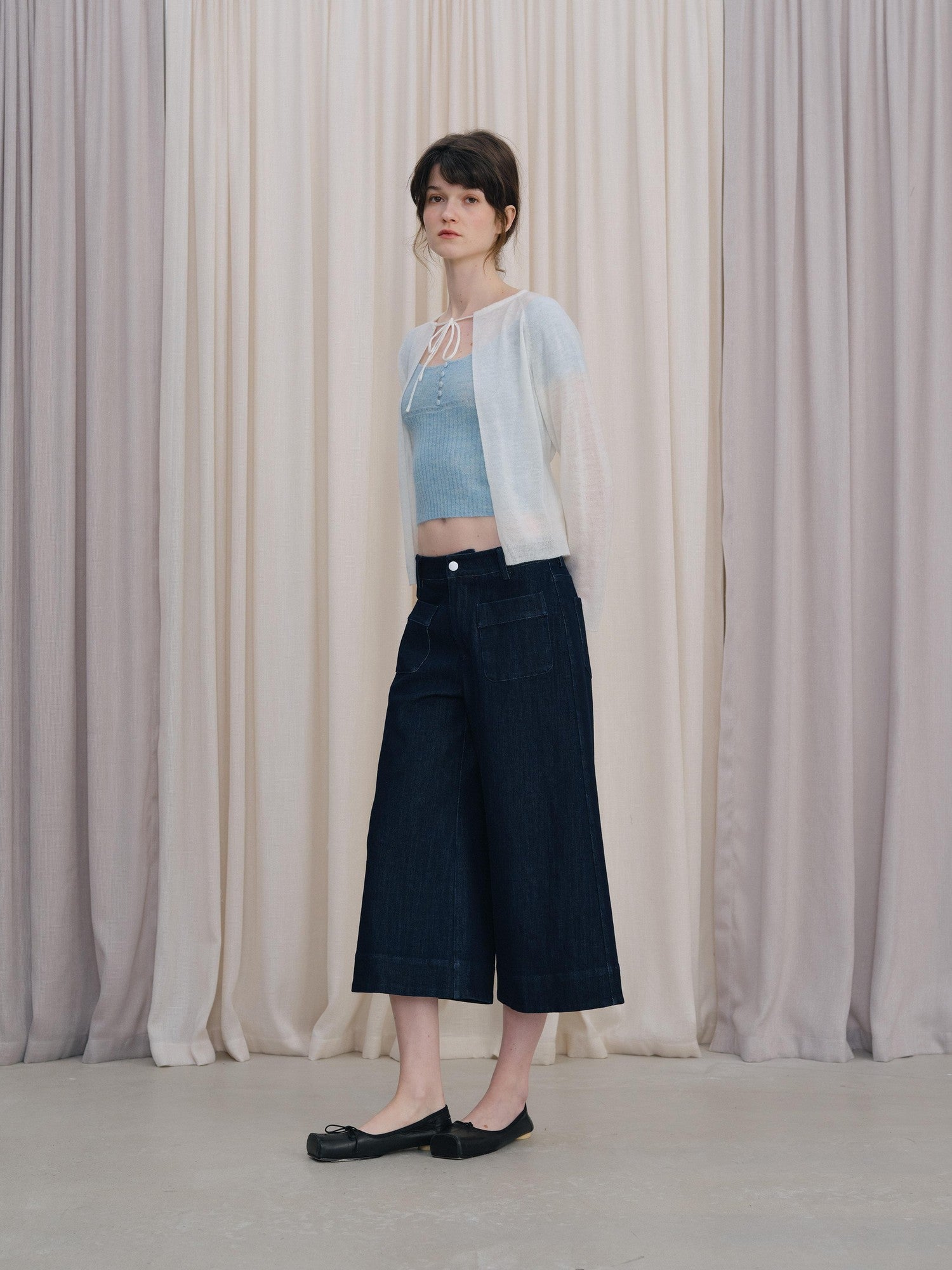 DKZ OFFICIAL Cropped Tie Neck Knitted Loose Long Sleeve Women&