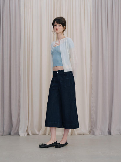 DKZ OFFICIAL Cropped Tie Neck Knitted Loose Long Sleeve Women&