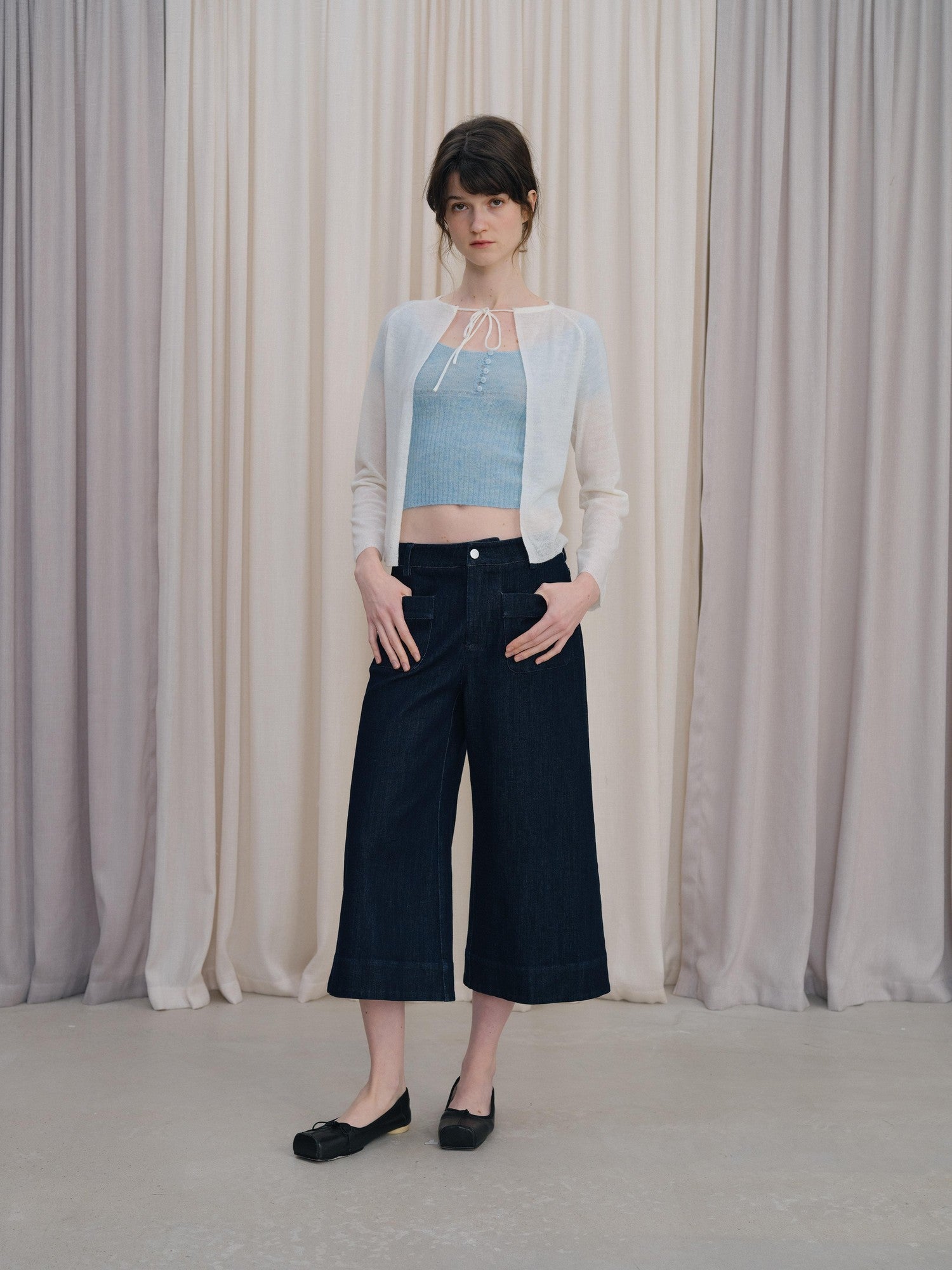 DKZ OFFICIAL Cropped Tie Neck Knitted Loose Long Sleeve Women&