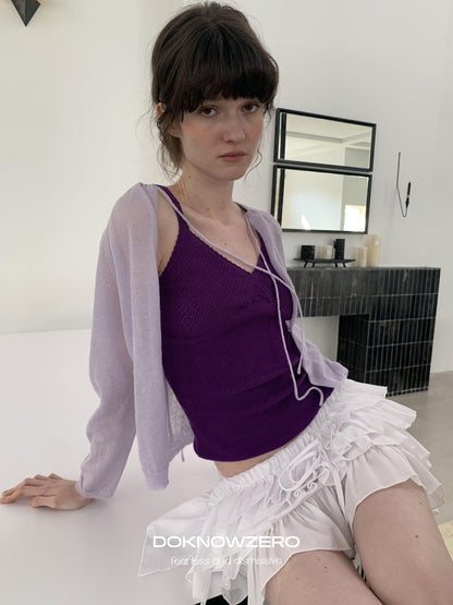DKZ OFFICIAL Cropped Tie Neck Knitted Loose Long Sleeve Women&