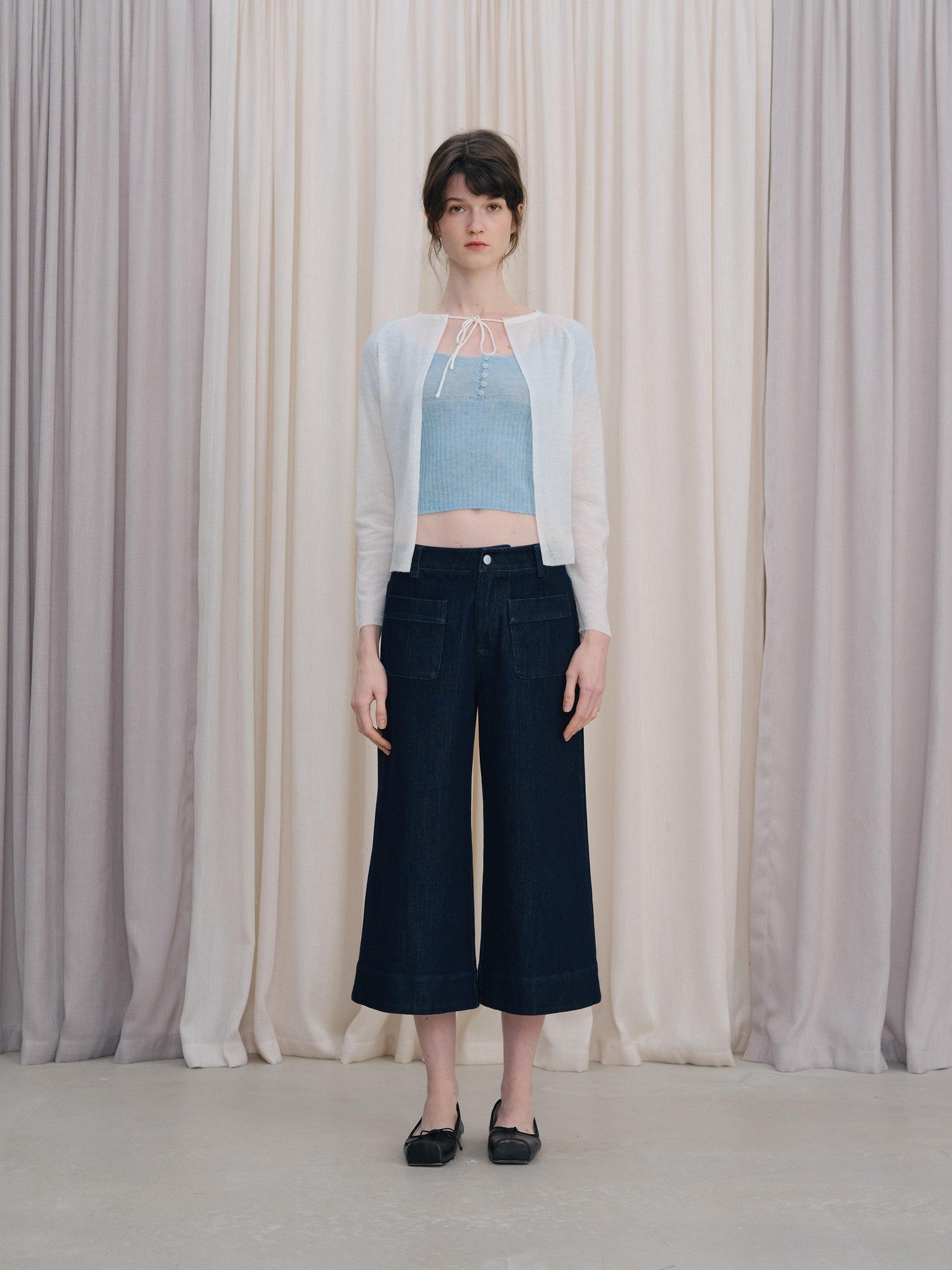 DKZ OFFICIAL Cropped Tie Neck Knitted Loose Long Sleeve Women&