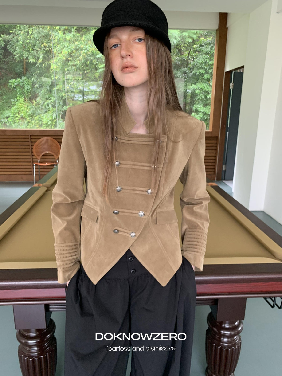 DKZ OFFICIAL Cropped Vintage Napoleon Cut Double Breasted Biker Women&