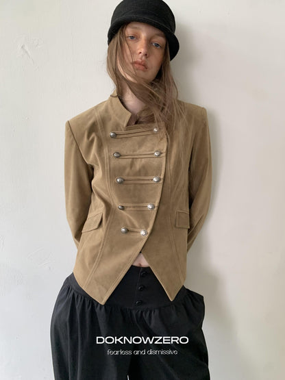 DKZ OFFICIAL Cropped Vintage Napoleon Cut Double Breasted Biker Women&