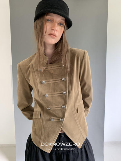 DKZ OFFICIAL Cropped Vintage Napoleon Cut Double Breasted Biker Women&
