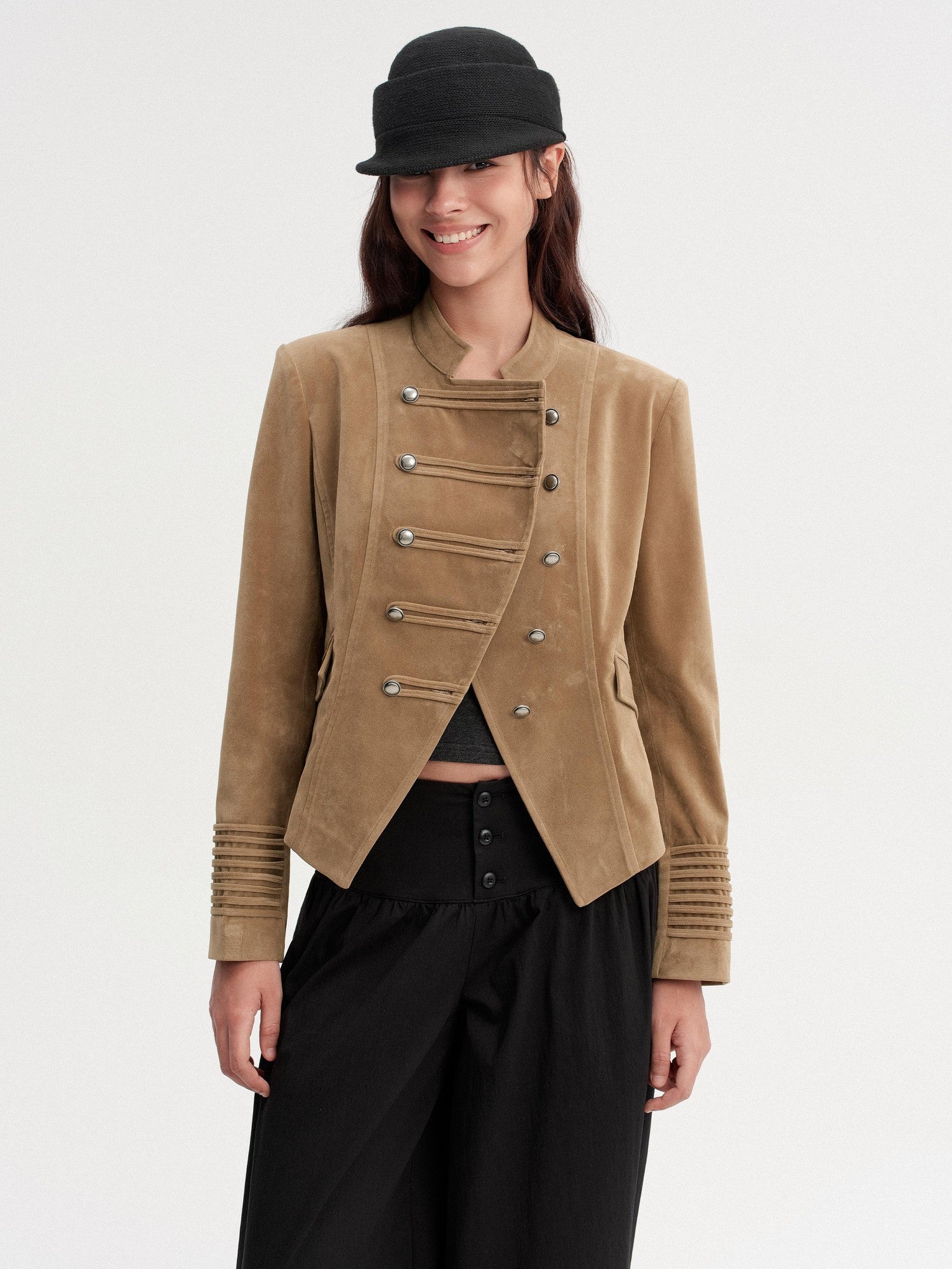 DKZ OFFICIAL Cropped Vintage Napoleon Cut Double Breasted Biker Women&
