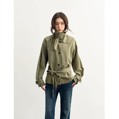 DKZ_OFFICIAL_Cropped_Waist_Cinched_Belted_Short_Stand_Collar_Women&