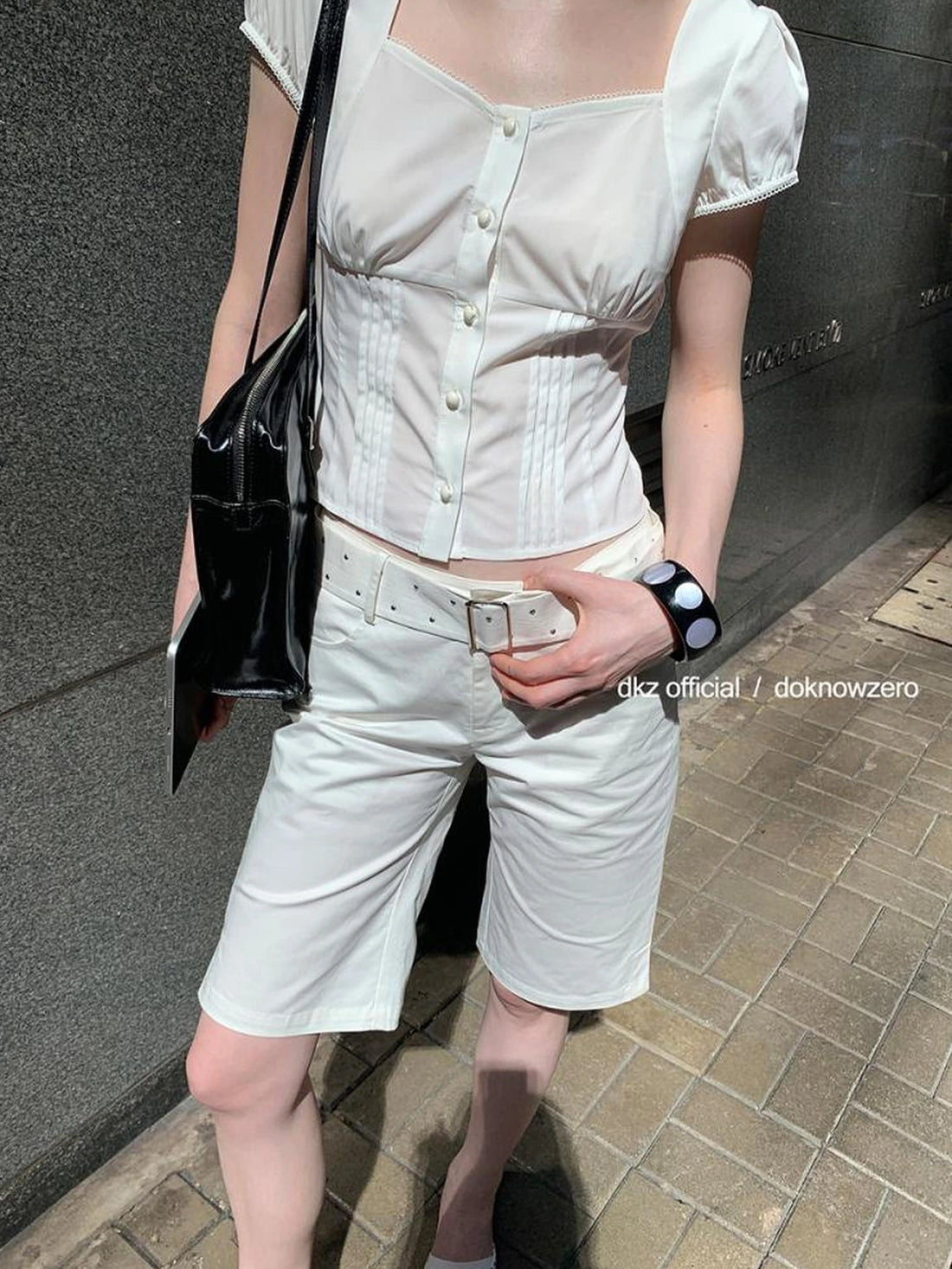 DKZ OFFICIAL Cuffed Denim Shorts With Studded Belt