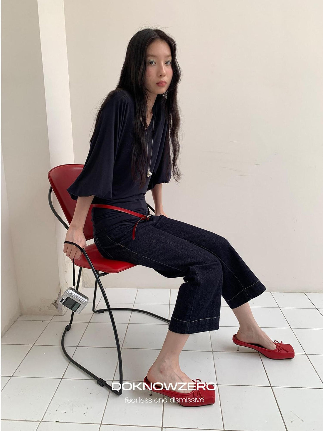 DKZ OFFICIAL Dark Blue Raw Denim Cropped Retro Women&