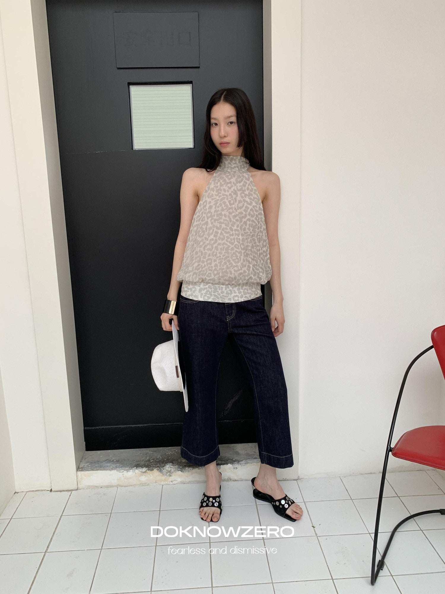DKZ OFFICIAL Dark Blue Raw Denim Cropped Retro Women&