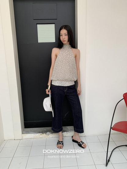 DKZ OFFICIAL Dark Blue Raw Denim Cropped Retro Women&