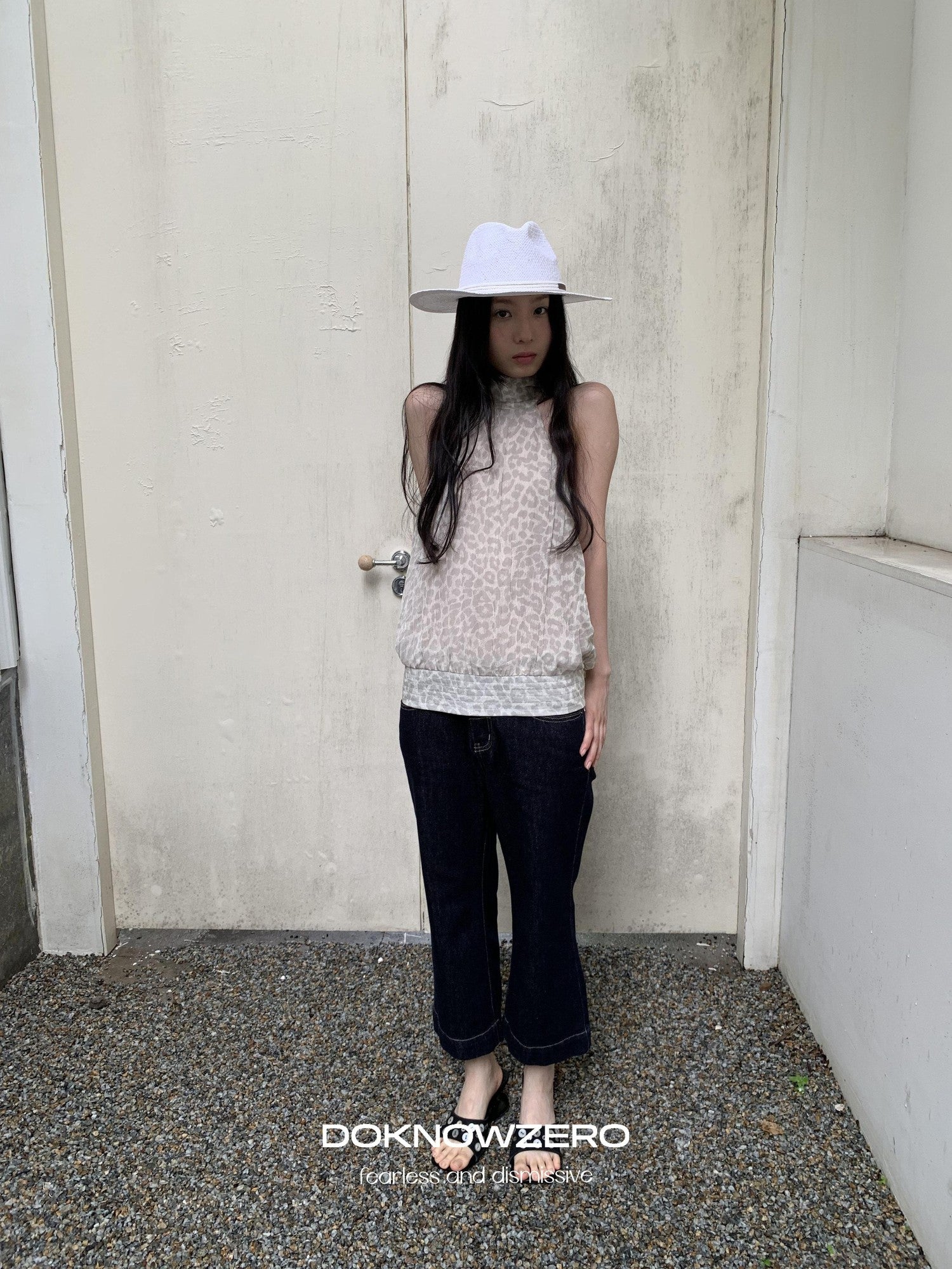 DKZ OFFICIAL Dark Blue Raw Denim Cropped Retro Women&