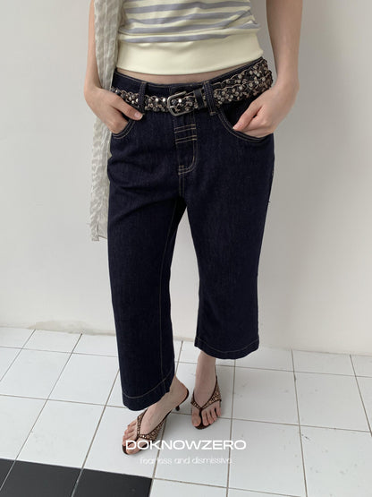 DKZ OFFICIAL Dark Blue Raw Denim Cropped Retro Women&
