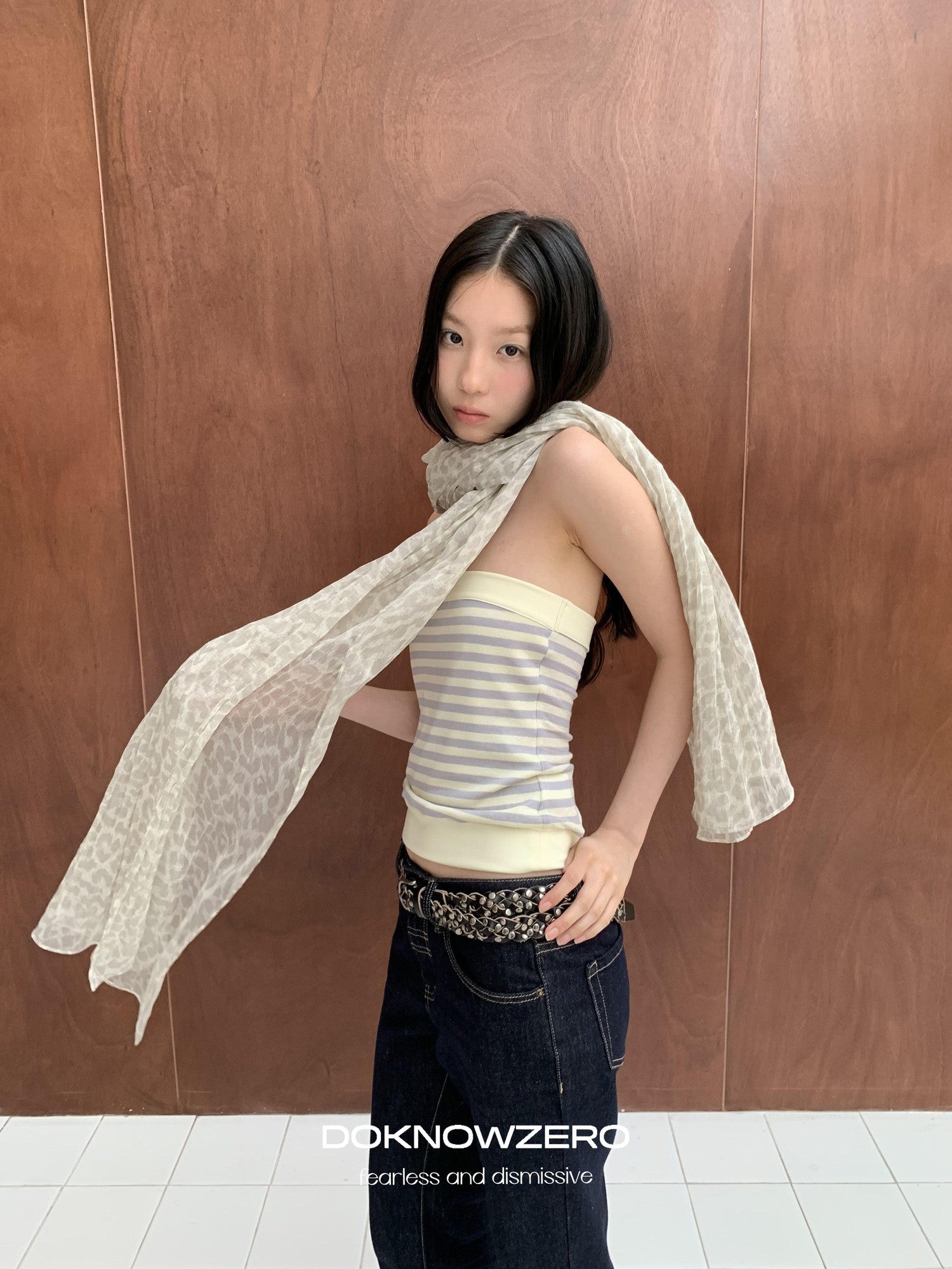 DKZ OFFICIAL Dark Blue Raw Denim Cropped Retro Women&