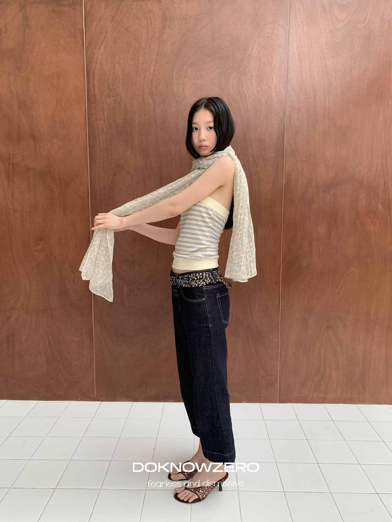 DKZ OFFICIAL Dark Blue Raw Denim Cropped Retro Women&