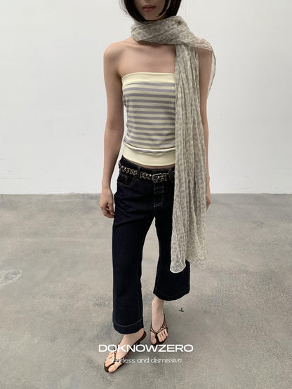 DKZ OFFICIAL Dark Blue Raw Denim Cropped Retro Women&
