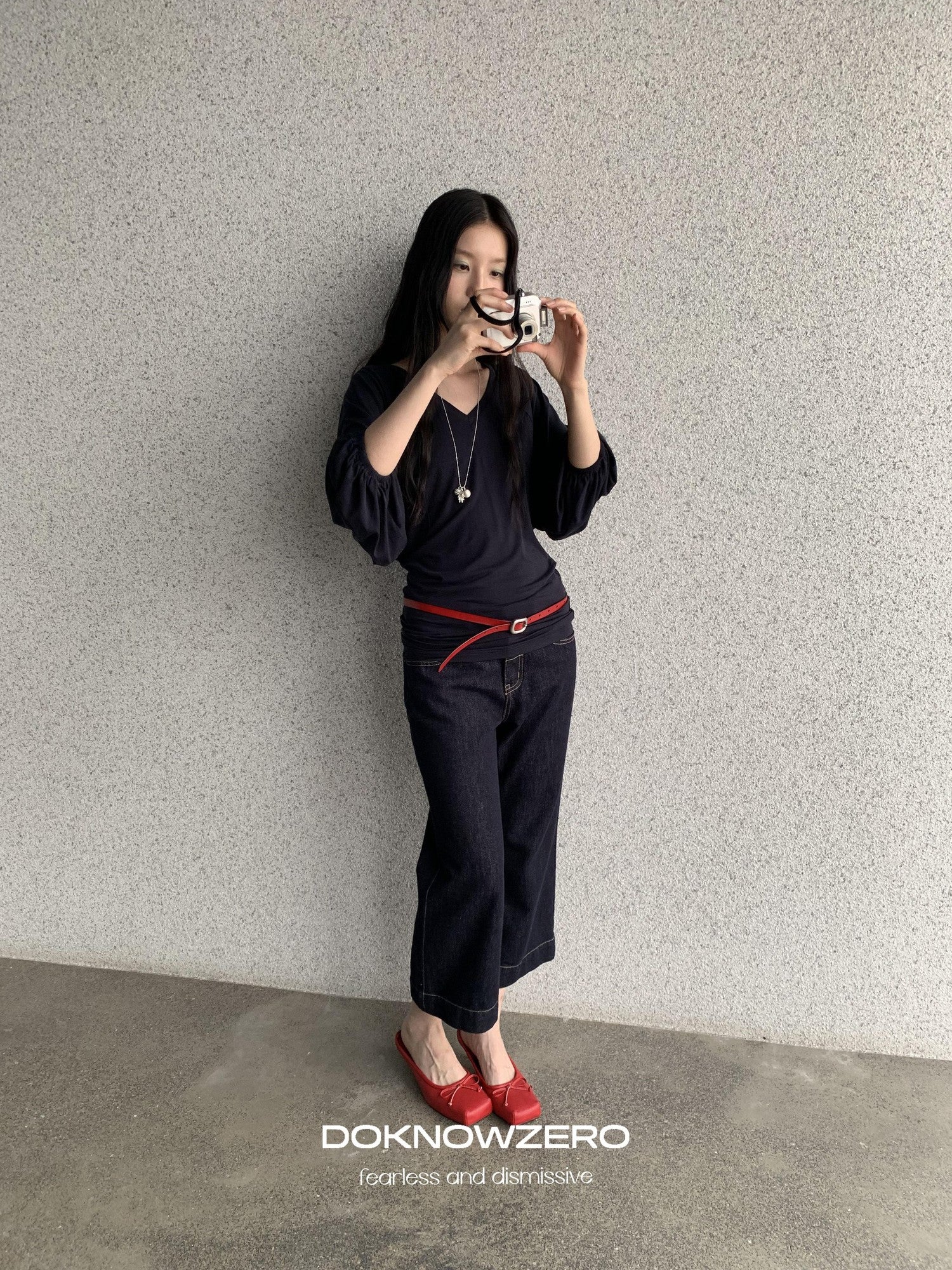 DKZ OFFICIAL Dark Blue Raw Denim Cropped Retro Women&