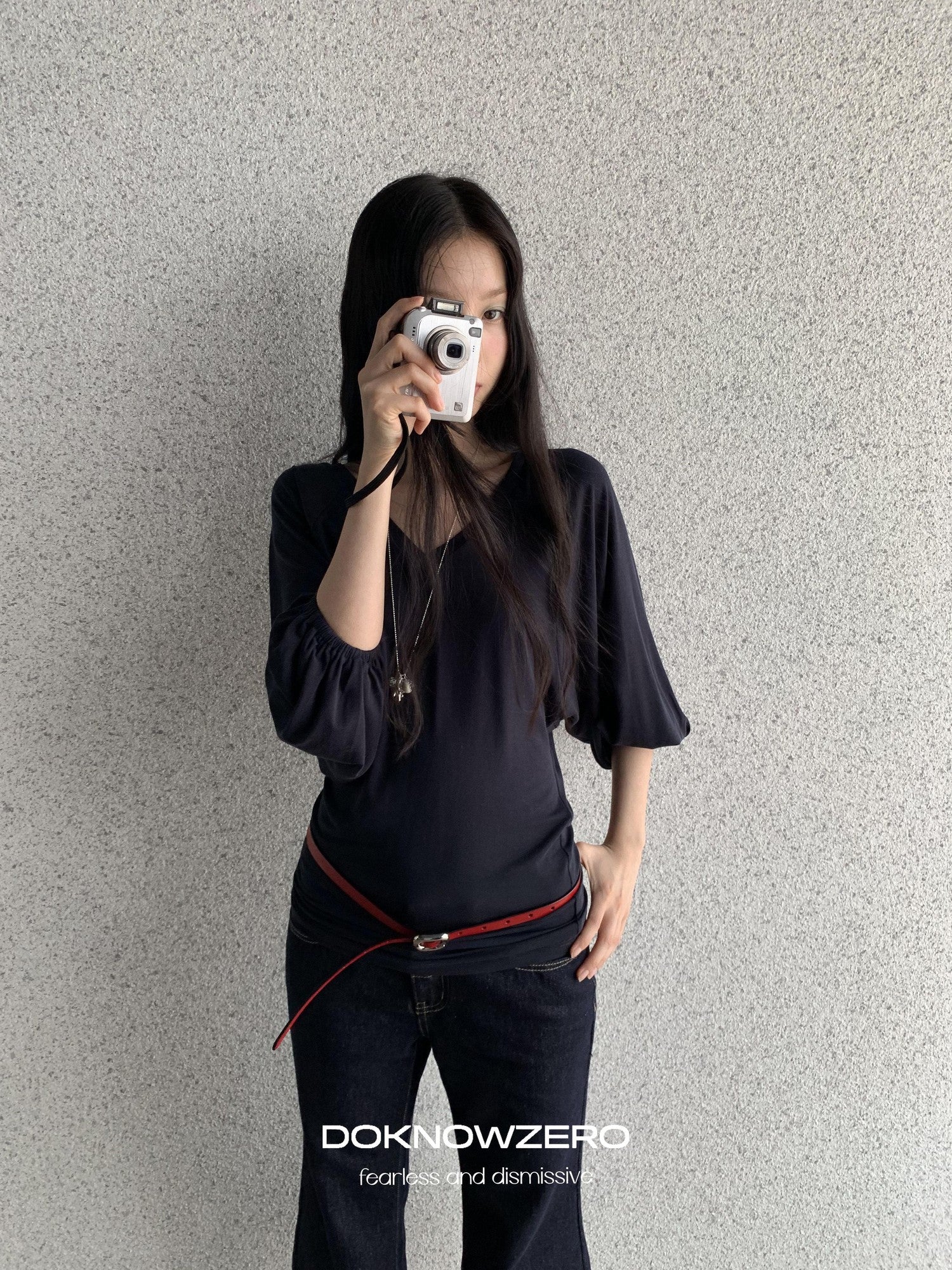 DKZ OFFICIAL Dark Blue Raw Denim Cropped Retro Women&