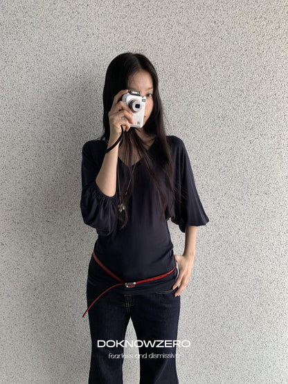 DKZ OFFICIAL Dark Blue Raw Denim Cropped Retro Women&