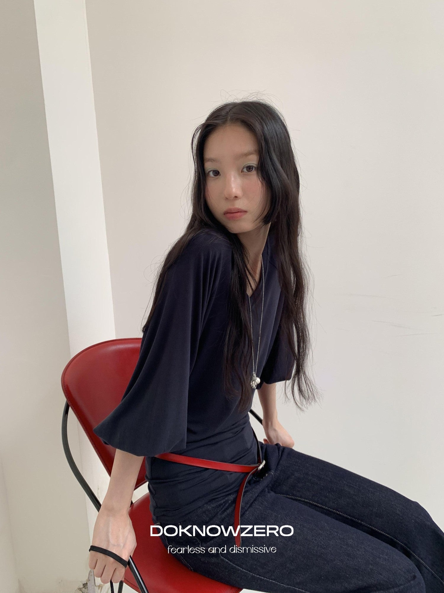 DKZ OFFICIAL Dark Blue Raw Denim Cropped Retro Women&